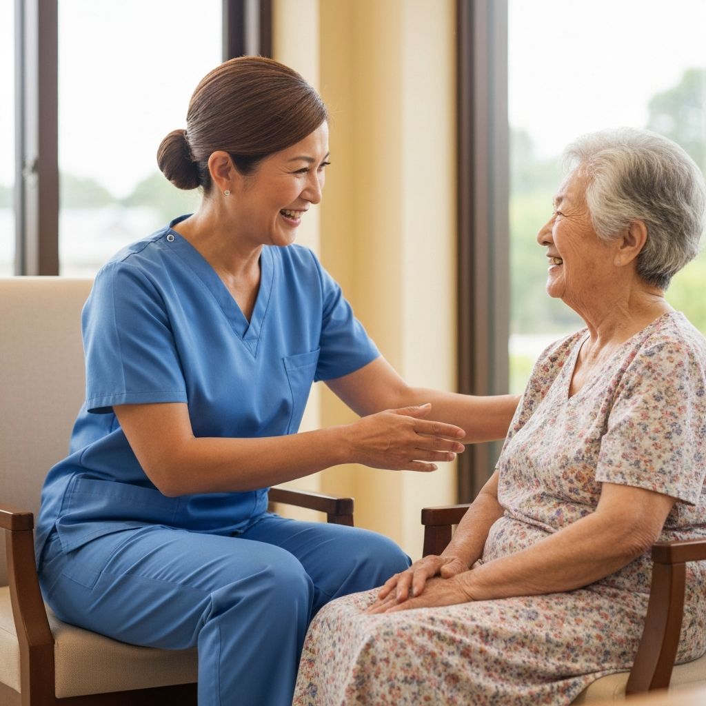 Compassionate caregiver with senior, representing quality senior care