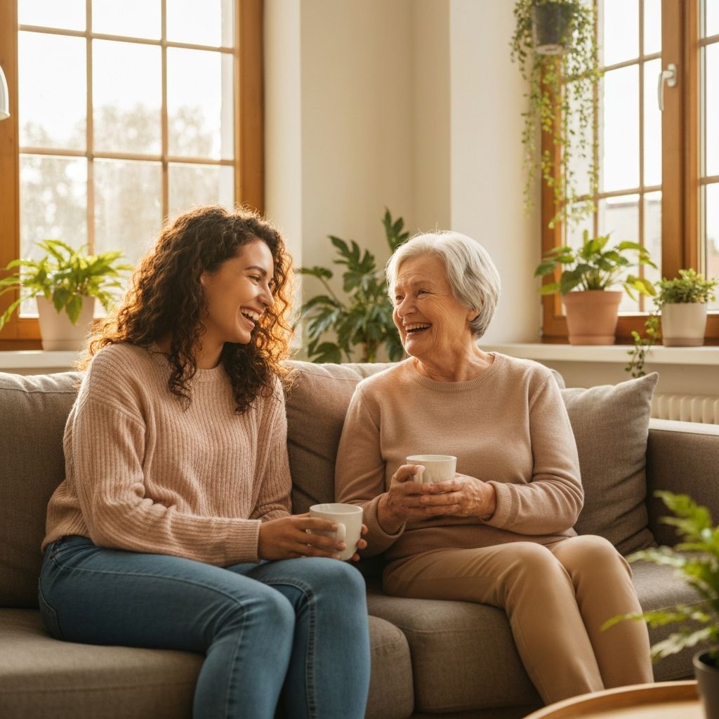 Happy caregiver with elderly woman